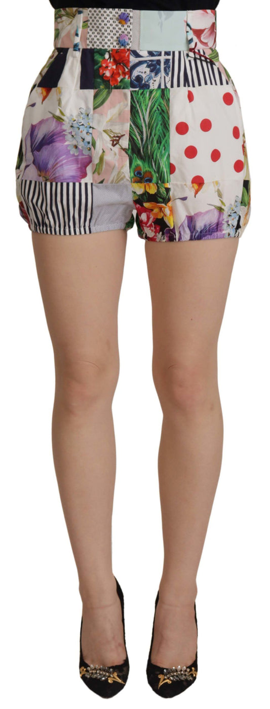 Dolce & Gabbana Multicolour Patchwork High Waist Cotton Shorts
