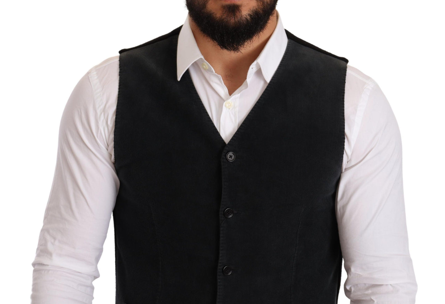 Black Cotton Single Breasted Waistcoat - Designed by Dolce & Gabbana Available to Buy at a Discounted Price on Moon Behind The Hill Online Designer Discount Store