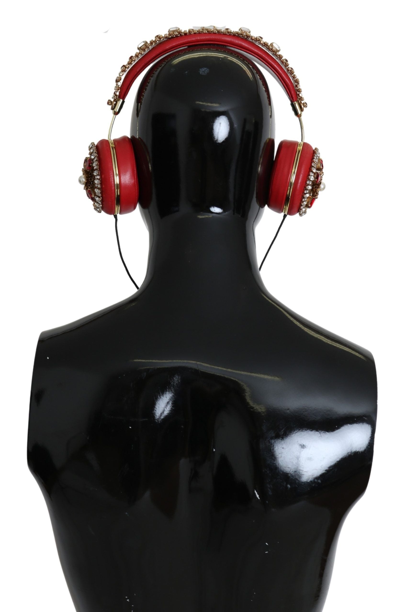 FRENDS Leather Red Floral Crystal Headset Headphones - Designed by Dolce & Gabbana Available to Buy at a Discounted Price on Moon Behind The Hill Online Designer Discount Store