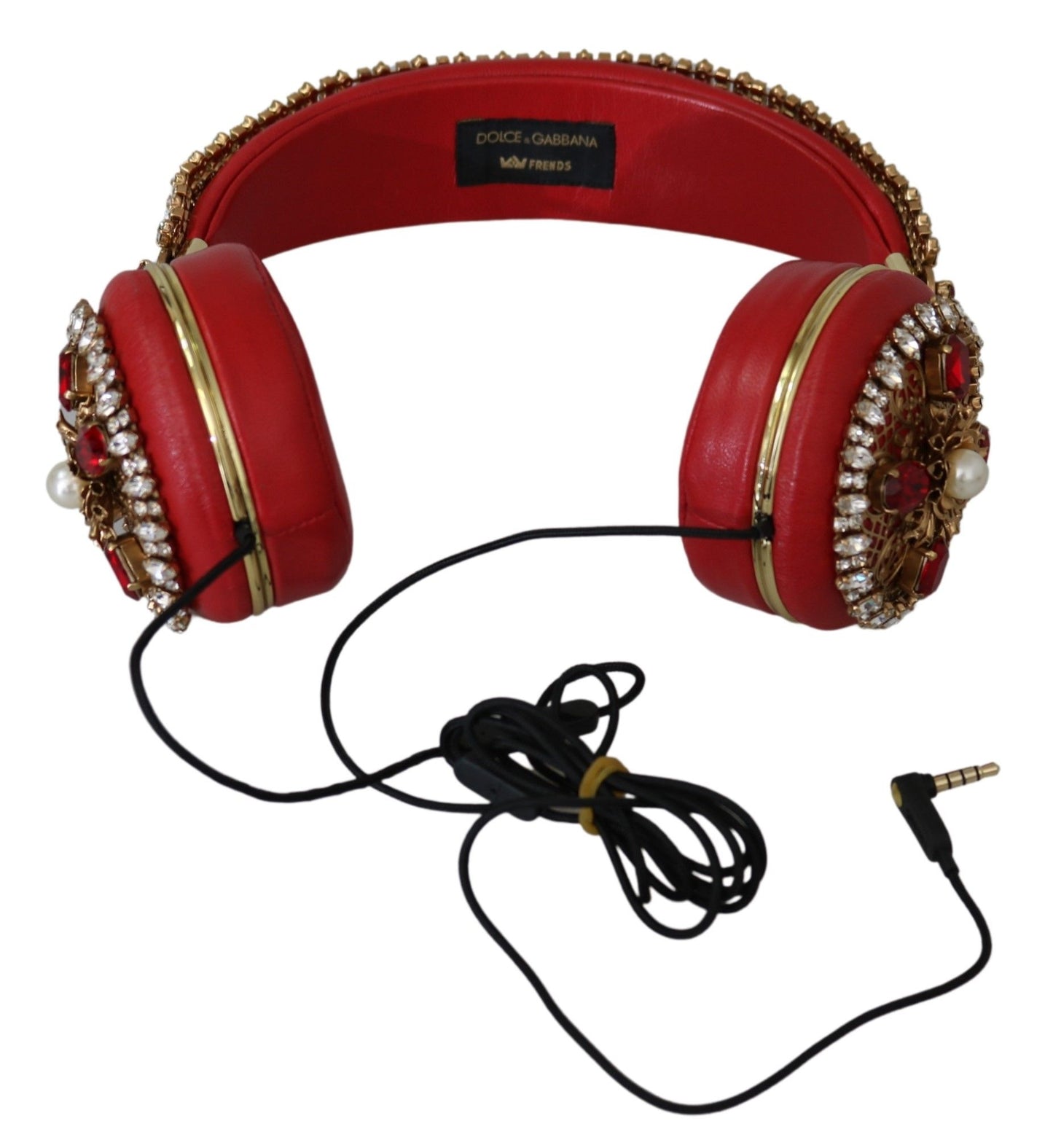 FRENDS Leather Red Floral Crystal Headset Headphones - Designed by Dolce & Gabbana Available to Buy at a Discounted Price on Moon Behind The Hill Online Designer Discount Store