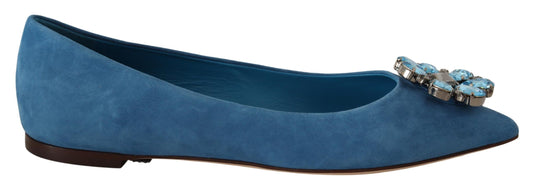 Blue Suede Crystals Loafers Flats Shoes - Designed by Dolce & Gabbana Available to Buy at a Discounted Price on Moon Behind The Hill Online Designer Discount Store
