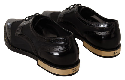Black Leather Broques Sheer Wingtip Shoes - Designed by Dolce & Gabbana Available to Buy at a Discounted Price on Moon Behind The Hill Online Designer Discount Store