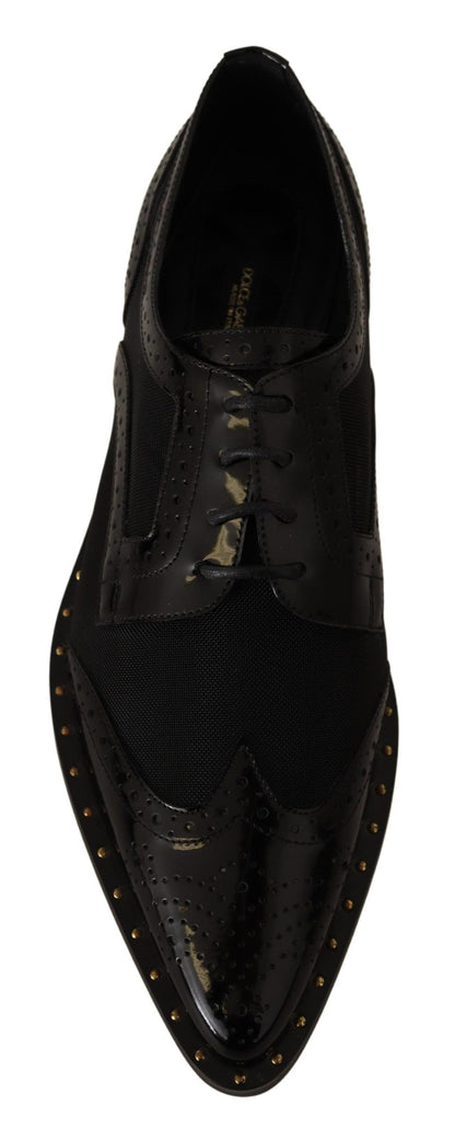 Black Leather Broques Sheer Wingtip Shoes - Designed by Dolce & Gabbana Available to Buy at a Discounted Price on Moon Behind The Hill Online Designer Discount Store