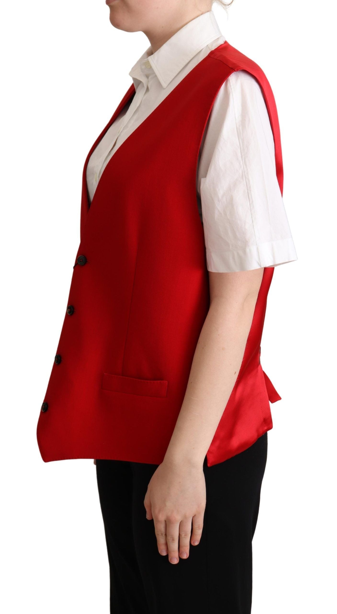 Dolce & Gabbana Red Virgin Wool Sleeveless Waistcoat Vest - Designed by Dolce & Gabbana Available to Buy at a Discounted Price on Moon Behind The Hill Online Designer Discount Store