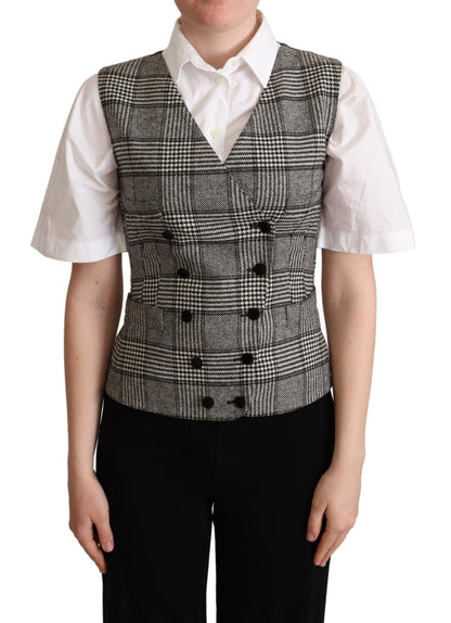Dolce & Gabbana Gray Checkered Sleeveless Waistcoat Vest - Designed by Dolce & Gabbana Available to Buy at a Discounted Price on Moon Behind The Hill Online Designer Discount Store