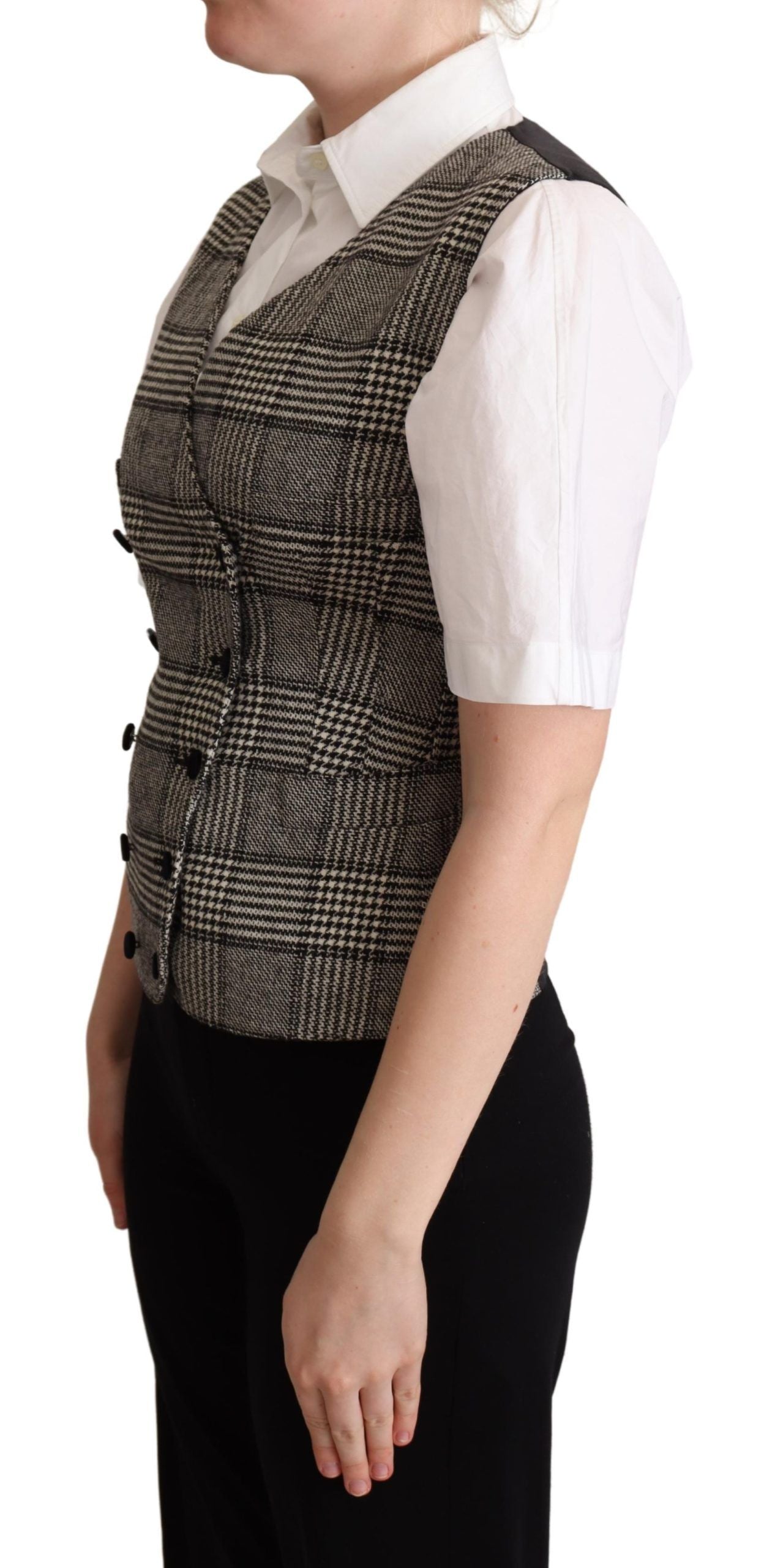 Dolce & Gabbana Gray Checkered Sleeveless Waistcoat Vest - Designed by Dolce & Gabbana Available to Buy at a Discounted Price on Moon Behind The Hill Online Designer Discount Store