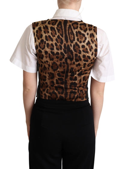 Dolce & Gabbana Black Striped Leopard Print Waistcoat Vest - Designed by Dolce & Gabbana Available to Buy at a Discounted Price on Moon Behind The Hill Online Designer Discount Store