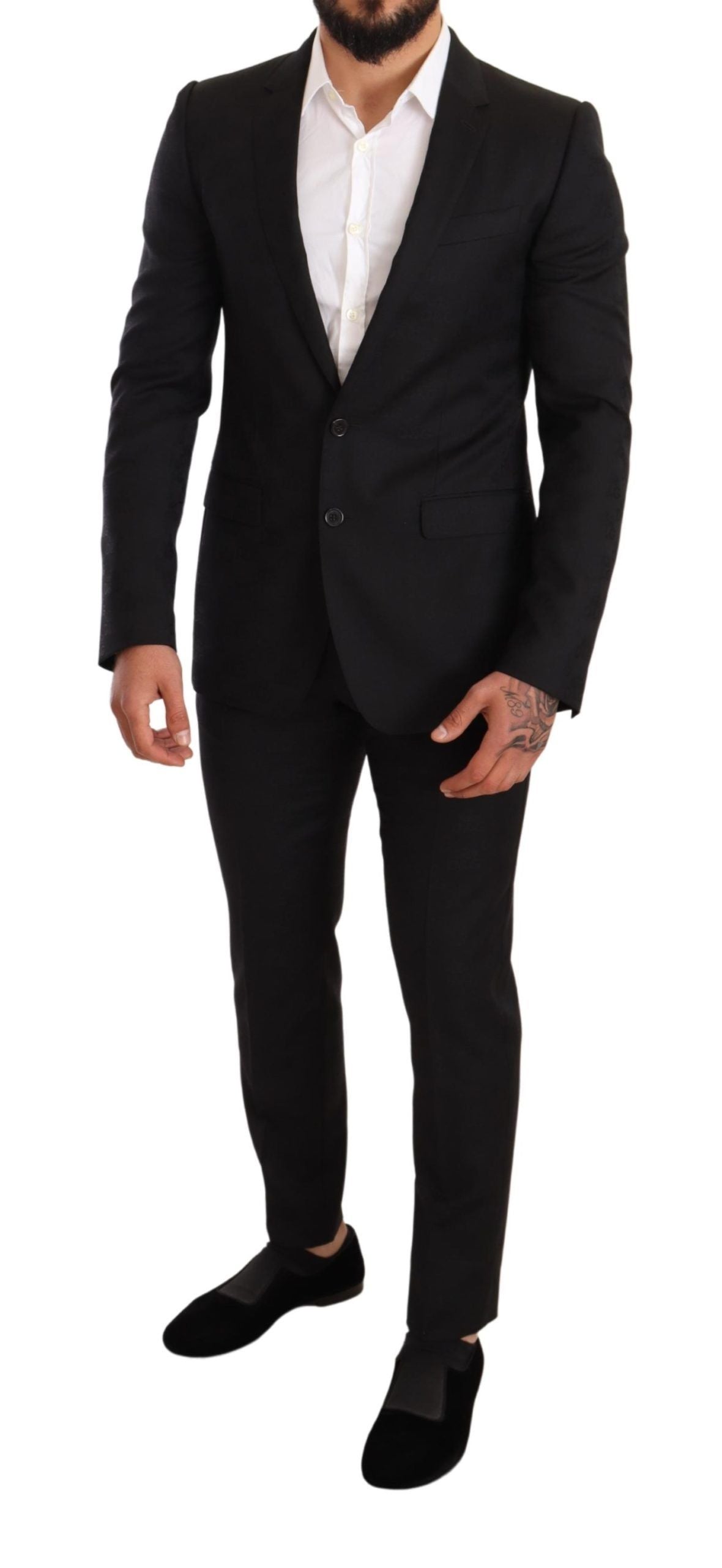 Dolce & Gabbana Men's Black Logo Wool Slim Fit 2 Piece MARTINI Suit - Designed by Dolce & Gabbana Available to Buy at a Discounted Price on Moon Behind The Hill Online Designer Discount Store