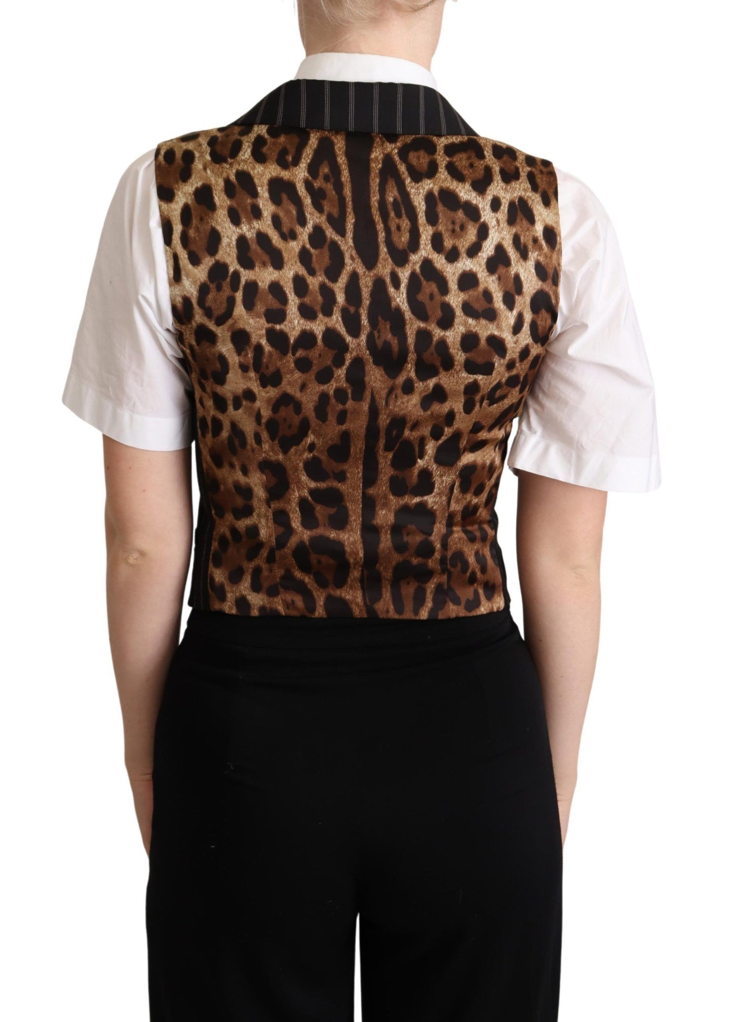 Dolce & Gabbana Black Brown Leopard Print Waistcoat Vest - Designed by Dolce & Gabbana Available to Buy at a Discounted Price on Moon Behind The Hill Online Designer Discount Store