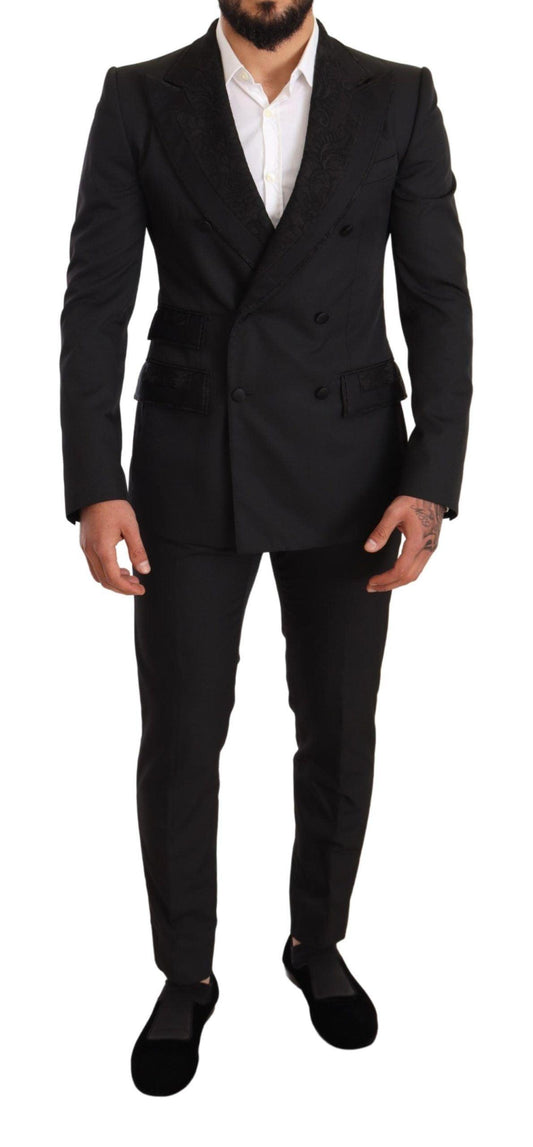 Dolce & Gabbana Men's Black Brocade 2 Piece Set Polyester Suit - Designed by Dolce & Gabbana Available to Buy at a Discounted Price on Moon Behind The Hill Online Designer Discount Store