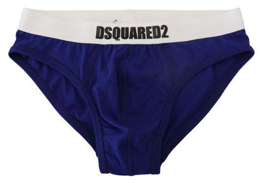 Blue White Logo Cotton Stretch Men Brief Underwear - Designed by Dsquared² Available to Buy at a Discounted Price on Moon Behind The Hill Online Designer Discount Store