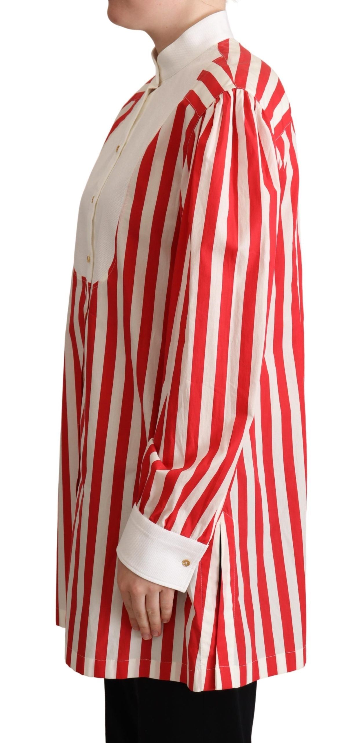 Red White Striped Long Sleeves Formal Shirt