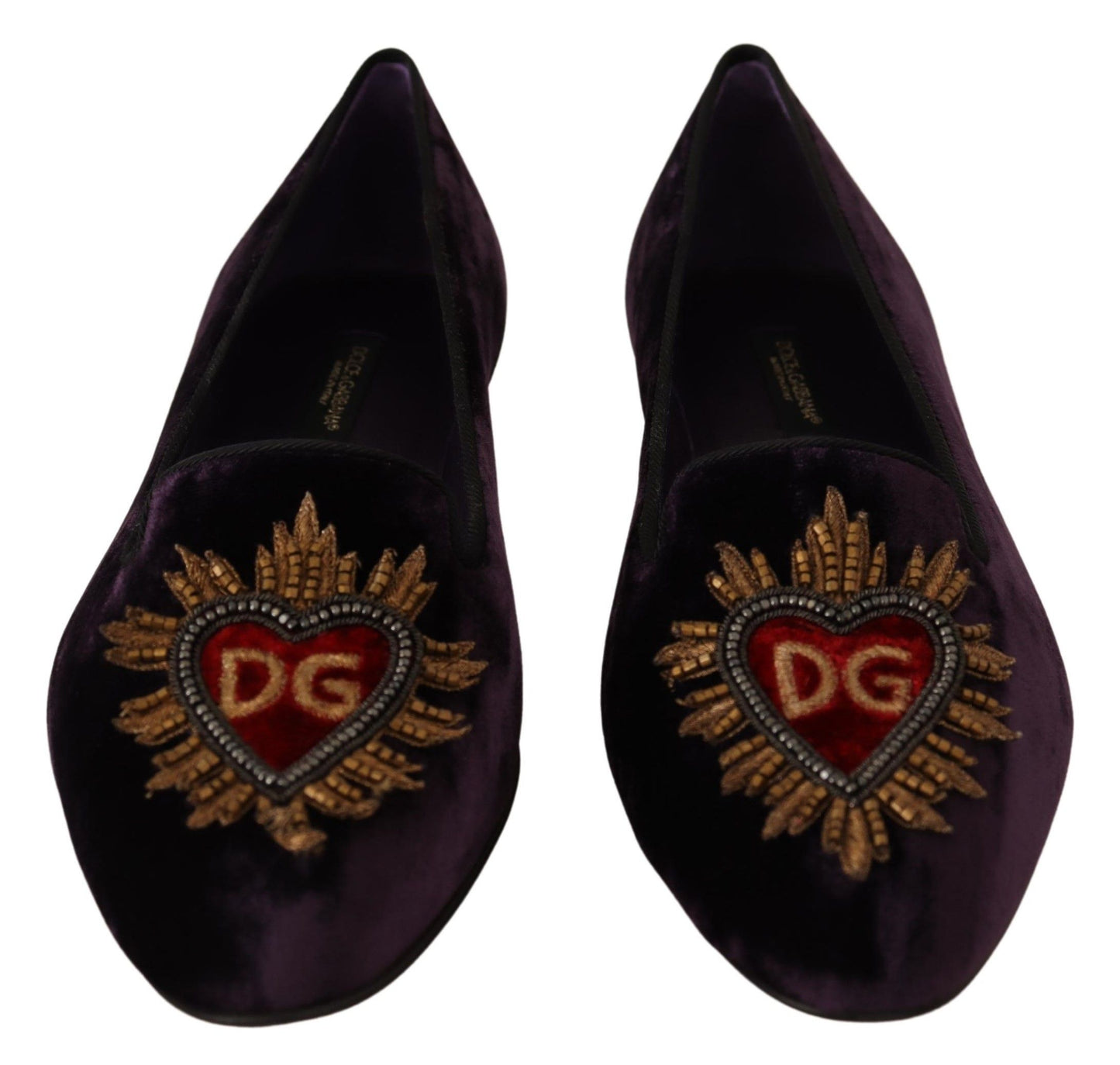 Purple Velvet DG Heart Loafers Flats Shoes