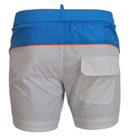Blue White Logo Print Men Beachwear Shorts Swimwear - Designed by Dsquared² Available to Buy at a Discounted Price on Moon Behind The Hill Online Designer Discount Store