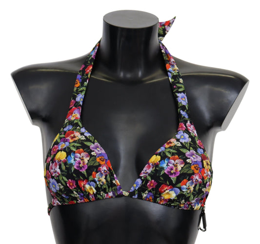 Black Floral Print Swimsuit Beachwear Bikini Tops - Designed by Dolce & Gabbana Available to Buy at a Discounted Price on Moon Behind The Hill Online Designer Discount Store