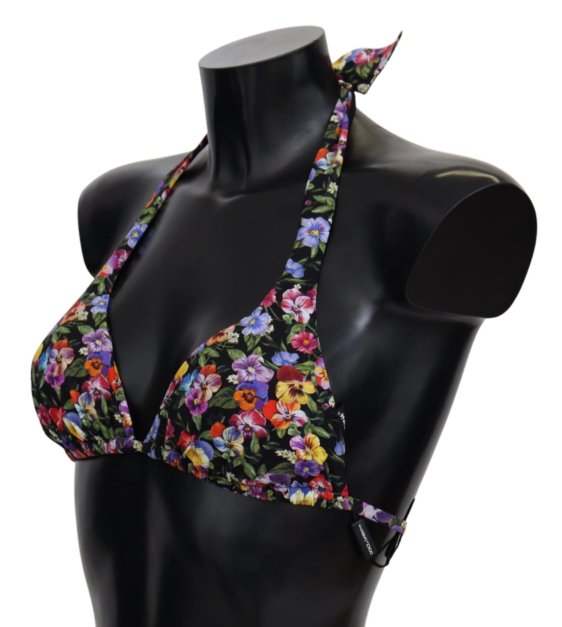 Black Floral Print Swimsuit Beachwear Bikini Tops - Designed by Dolce & Gabbana Available to Buy at a Discounted Price on Moon Behind The Hill Online Designer Discount Store