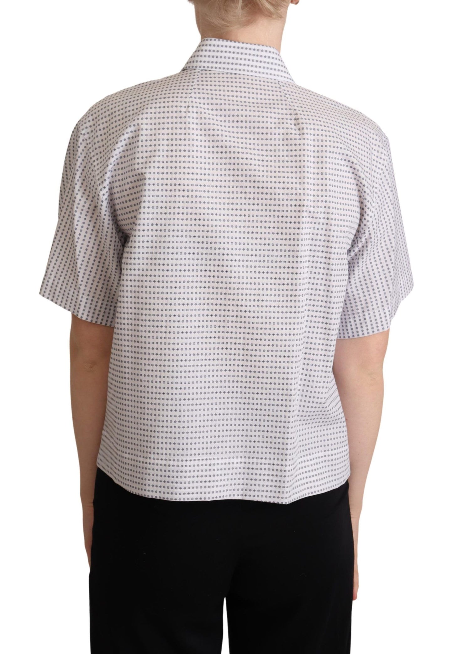 White Polka Dots Collared Blouse Shirt