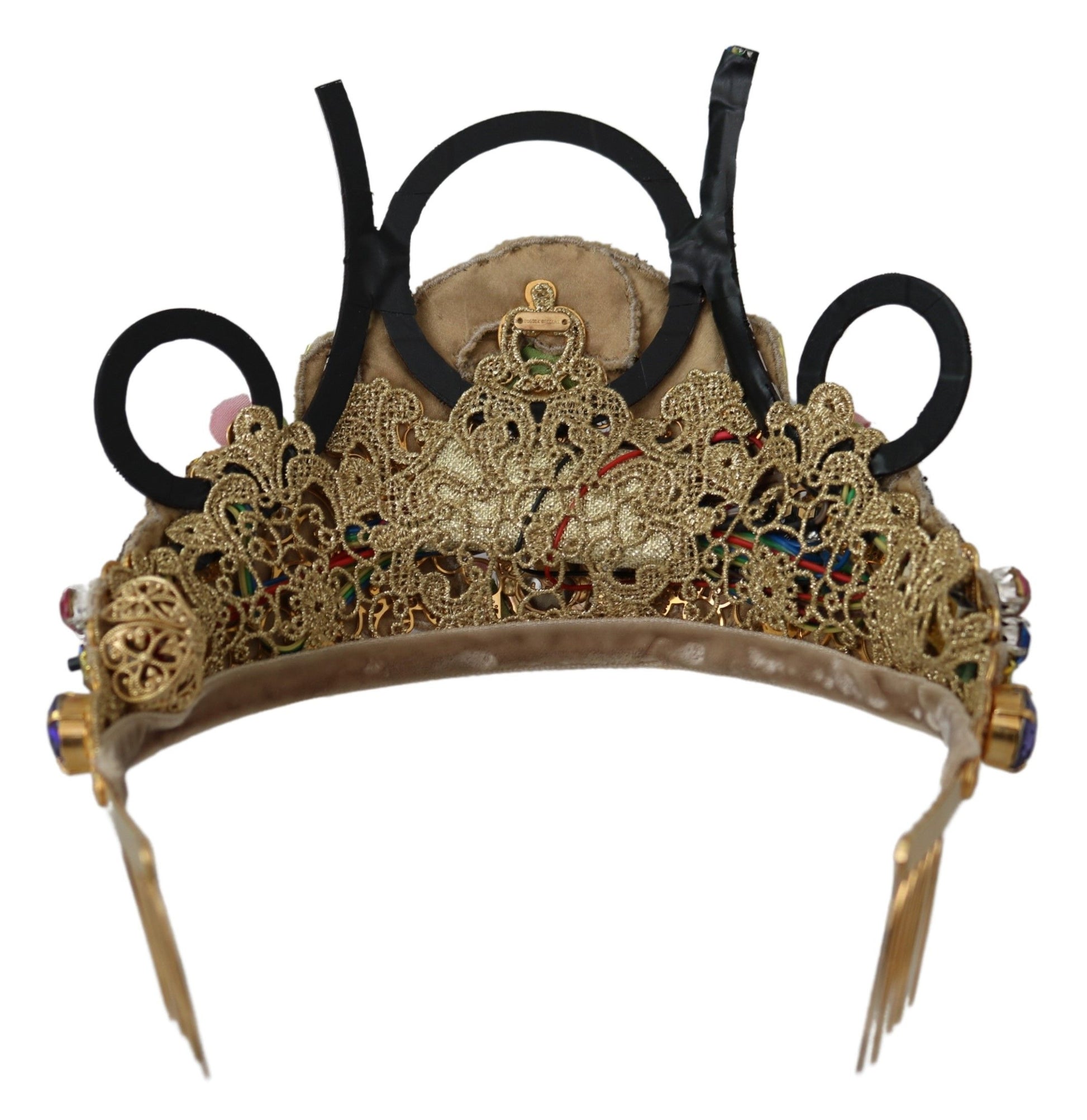 Gold Brass Floral Crystals LED Lights Crown Tiara Diadem - Designed by Dolce & Gabbana Available to Buy at a Discounted Price on Moon Behind The Hill Online Designer Discount Store