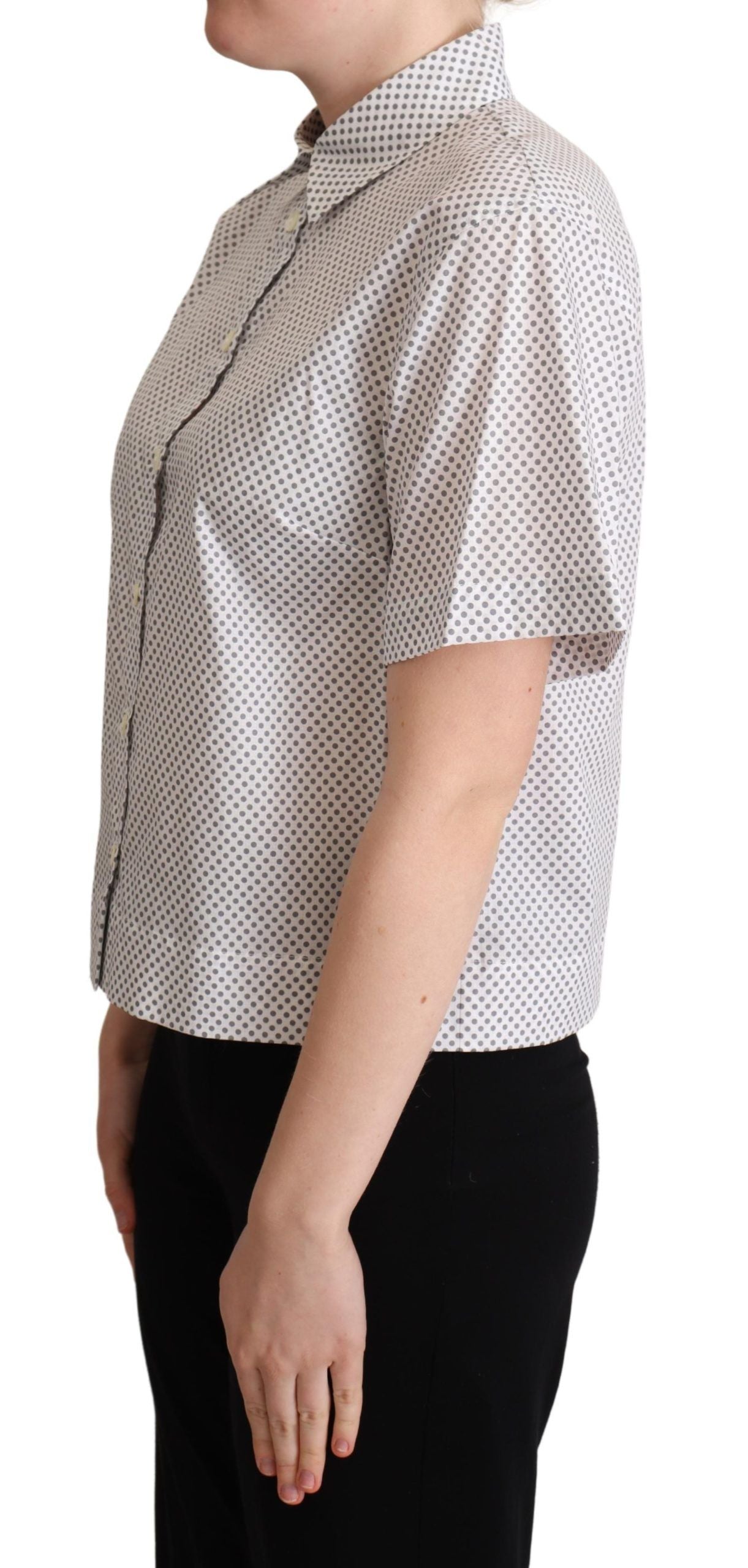 White Gray Polka Dots Collared Button Shirt