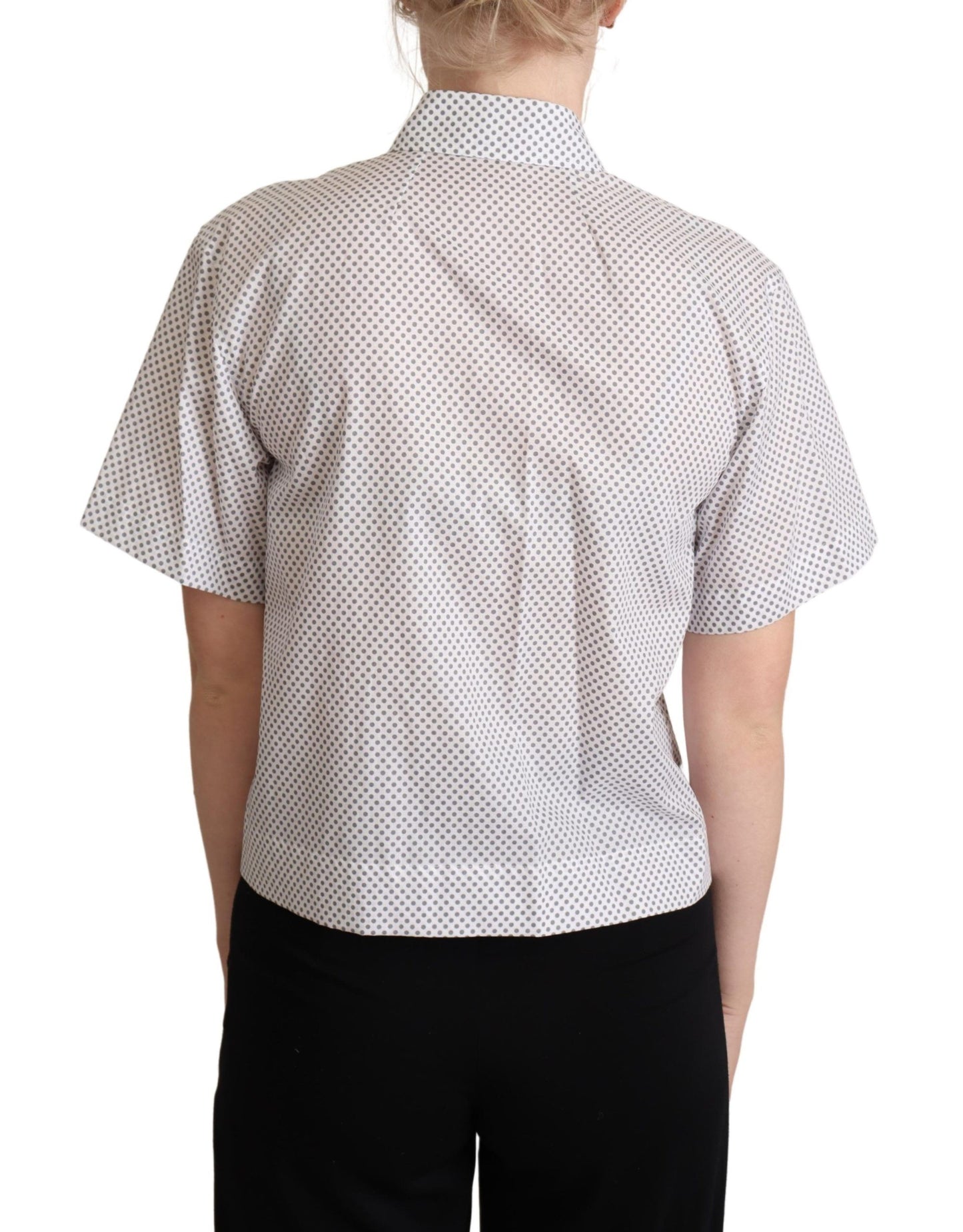 White Gray Polka Dots Collared Button Shirt
