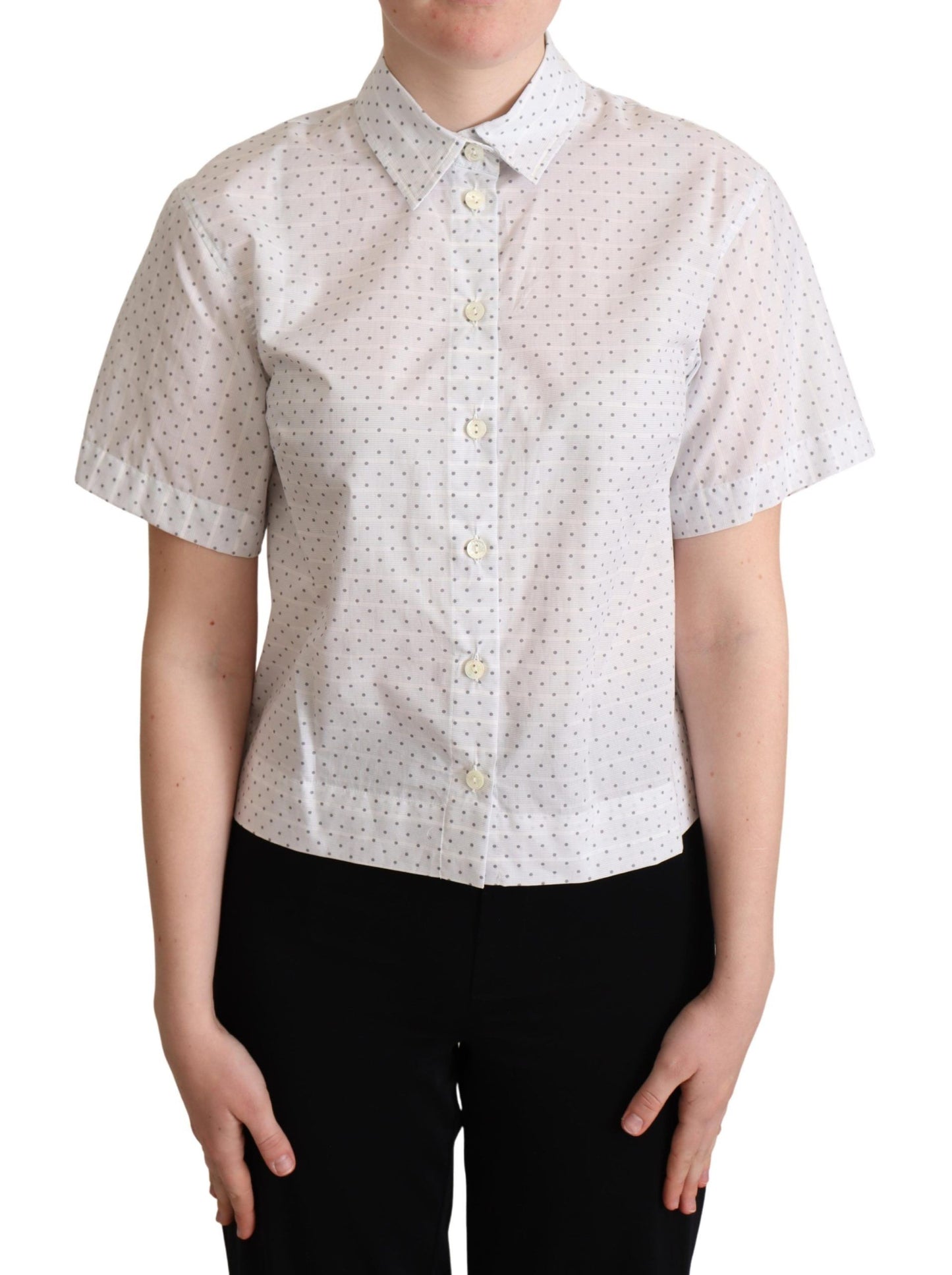 White Black Polka Dots Collar Blouse Shirt