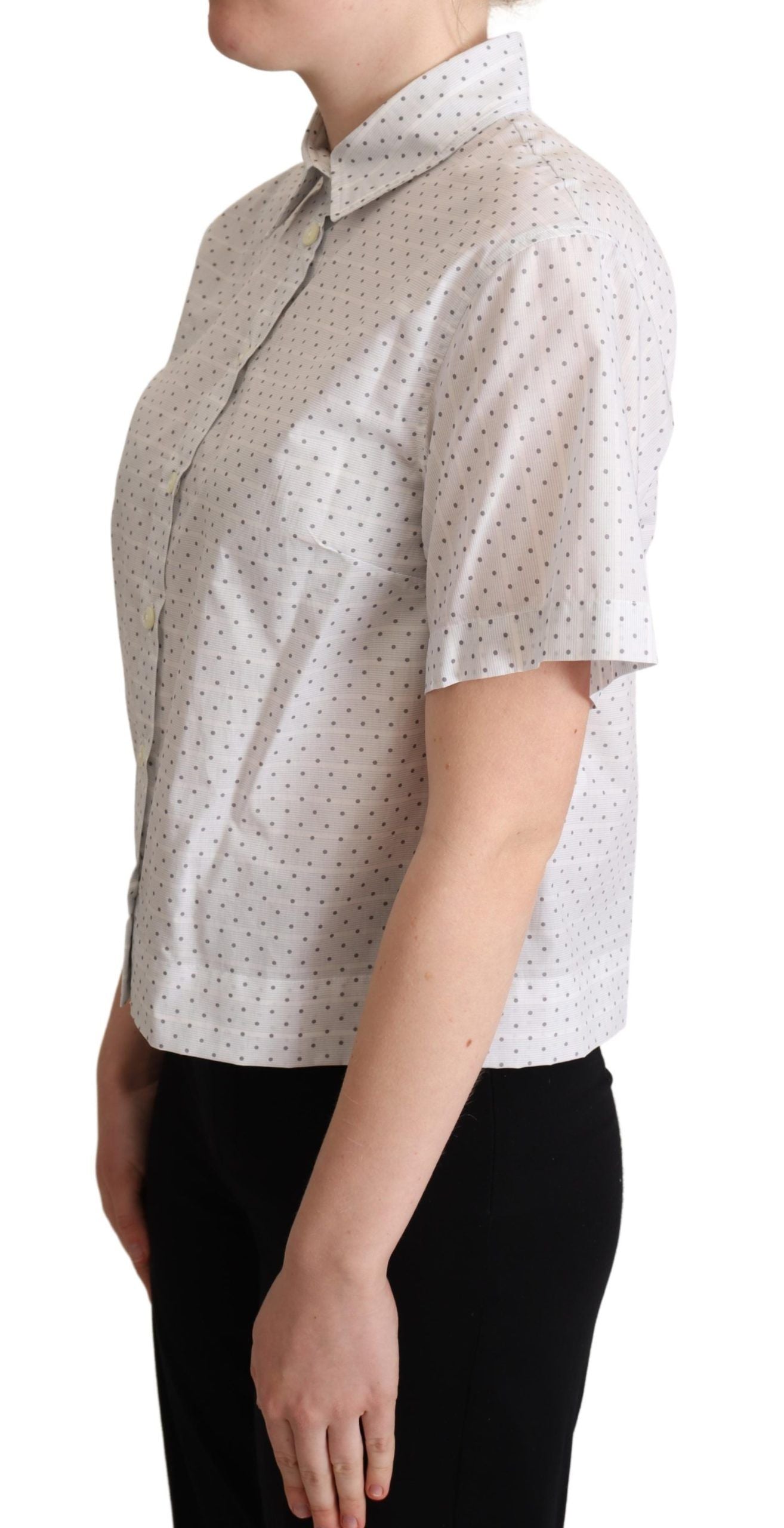 White Black Polka Dots Collar Blouse Shirt