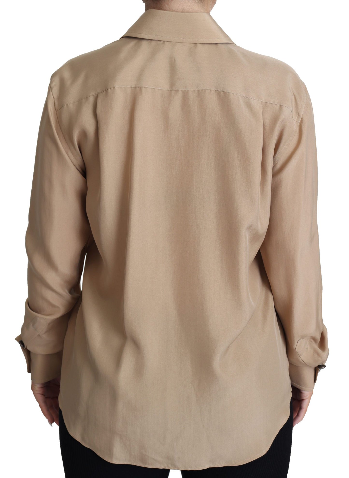 Beige Silk Shirt Decorative Buttons Top - Designed by Dolce & Gabbana Available to Buy at a Discounted Price on Moon Behind The Hill Online Designer Discount Store