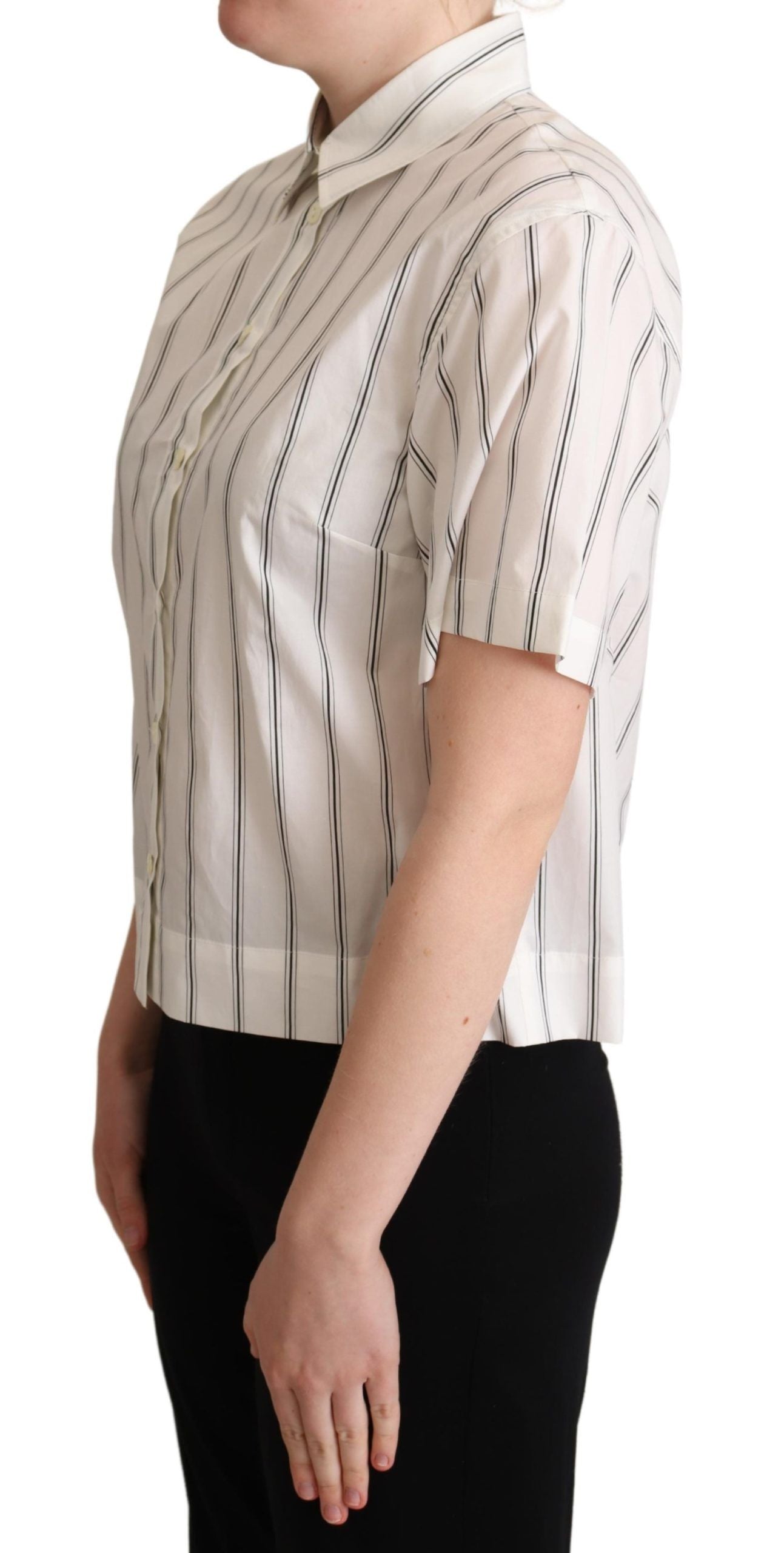 White Black Stripes Collared Shirt Top