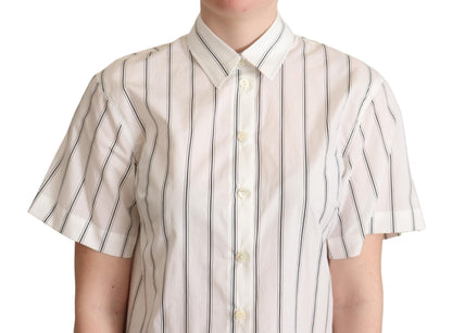 White Black Stripes Collared Shirt Top