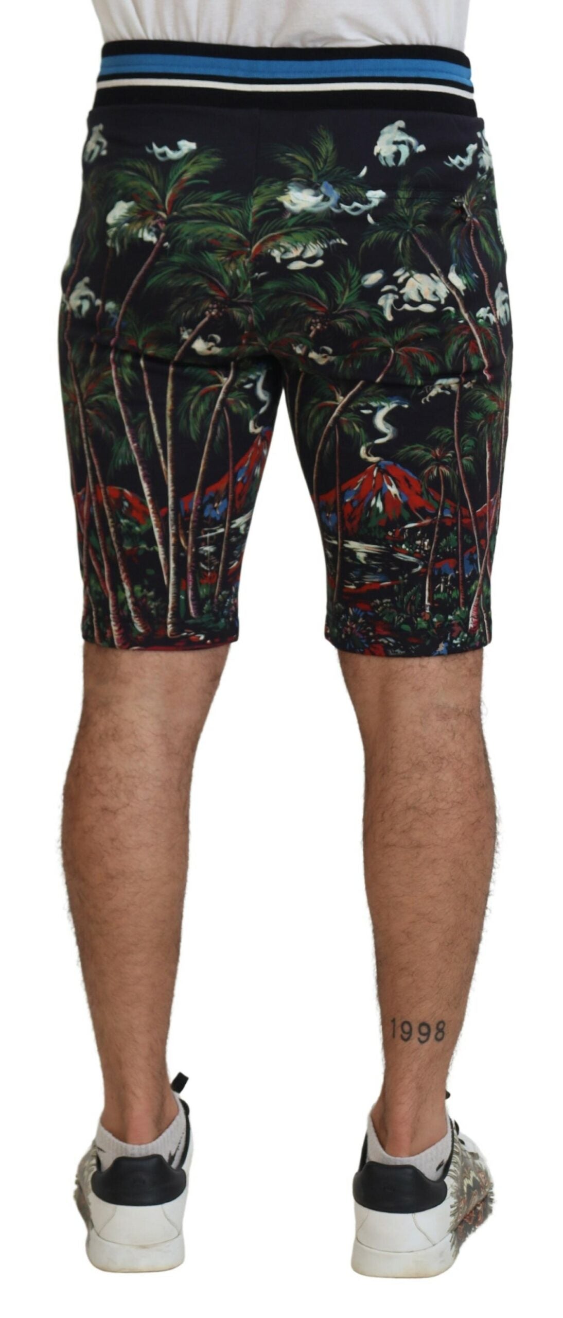 Black Cotton Volcano Print Casual Shorts - Designed by Dolce & Gabbana Available to Buy at a Discounted Price on Moon Behind The Hill Online Designer Discount Store