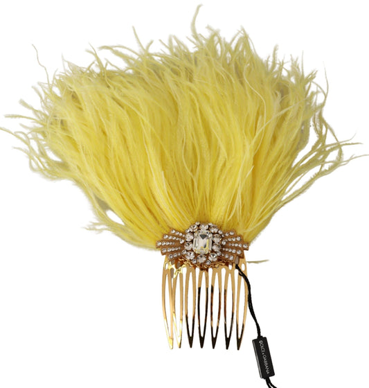 Gold Brass Clear Crystal Feather Comb Hair Grip Stick - Designed by Dolce & Gabbana Available to Buy at a Discounted Price on Moon Behind The Hill Online Designer Discount Store
