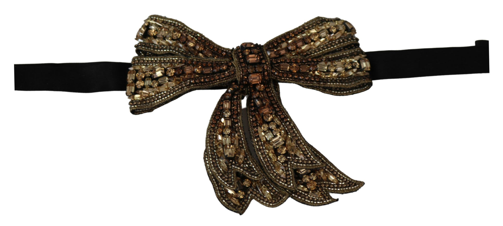 Gold Tone Silk Rhinestone Embellished Women Bowtie - Designed by Dolce & Gabbana Available to Buy at a Discounted Price on Moon Behind The Hill Online Designer Discount Store