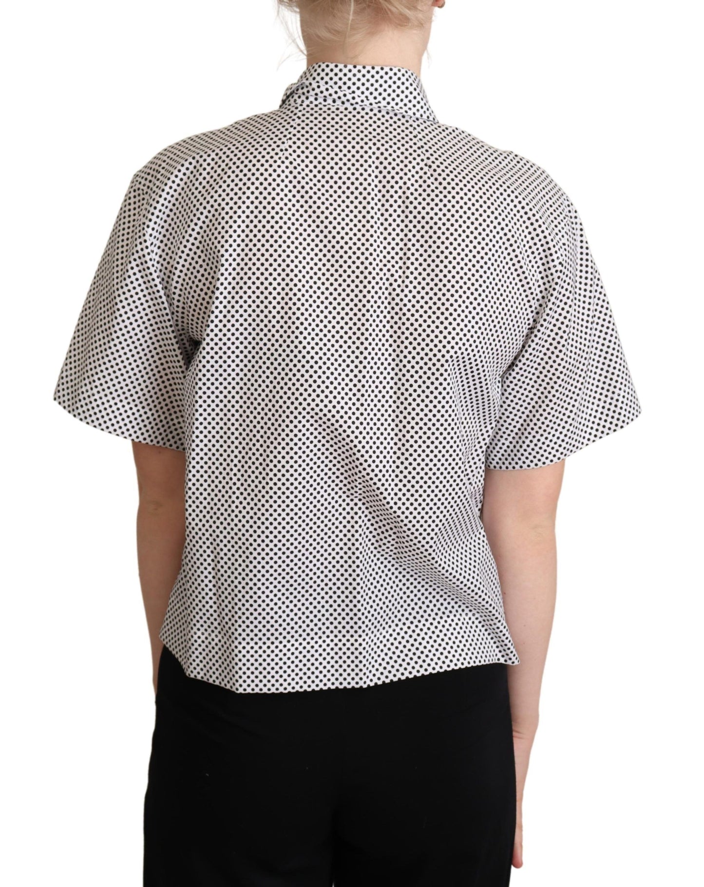 Black Polka Dot Collared Shirt White - Designed by Dolce & Gabbana Available to Buy at a Discounted Price on Moon Behind The Hill Online Designer Discount Store
