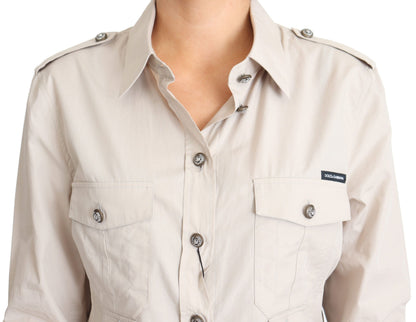 Beige Poplin Safari Fitted Pocket Shirt Top - Designed by Dolce & Gabbana Available to Buy at a Discounted Price on Moon Behind The Hill Online Designer Discount Store