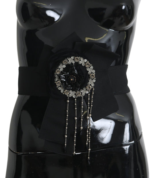 Black Crystal Brooch Wide Wai SATORIA Belt - Designed by Dolce & Gabbana Available to Buy at a Discounted Price on Moon Behind The Hill Online Designer Discount Store