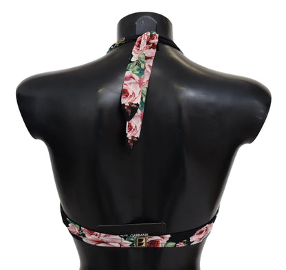 Black Roses Print Swimsuit Beachwear Bikini Tops - Designed by Dolce & Gabbana Available to Buy at a Discounted Price on Moon Behind The Hill Online Designer Discount Store