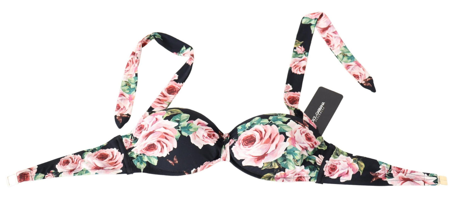 Black Roses Print Swimsuit Beachwear Bikini Tops - Designed by Dolce & Gabbana Available to Buy at a Discounted Price on Moon Behind The Hill Online Designer Discount Store