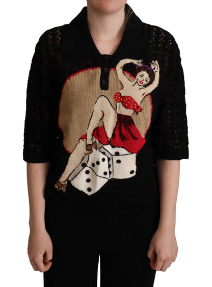 Black Embroidered Knitted Cotton Sweater - Designed by Dolce & Gabbana Available to Buy at a Discounted Price on Moon Behind The Hill Online Designer Discount Store
