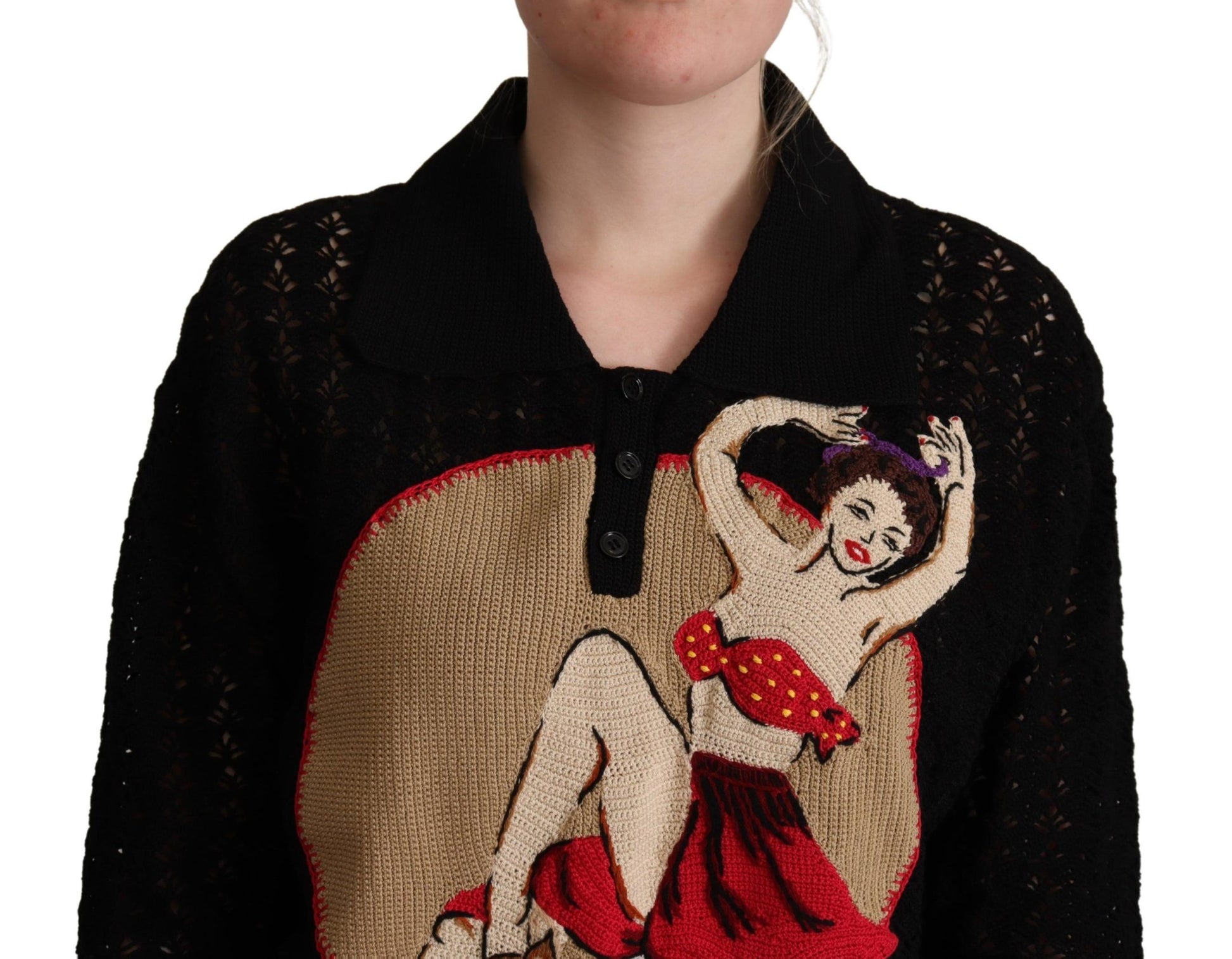Black Embroidered Knitted Cotton Sweater - Designed by Dolce & Gabbana Available to Buy at a Discounted Price on Moon Behind The Hill Online Designer Discount Store
