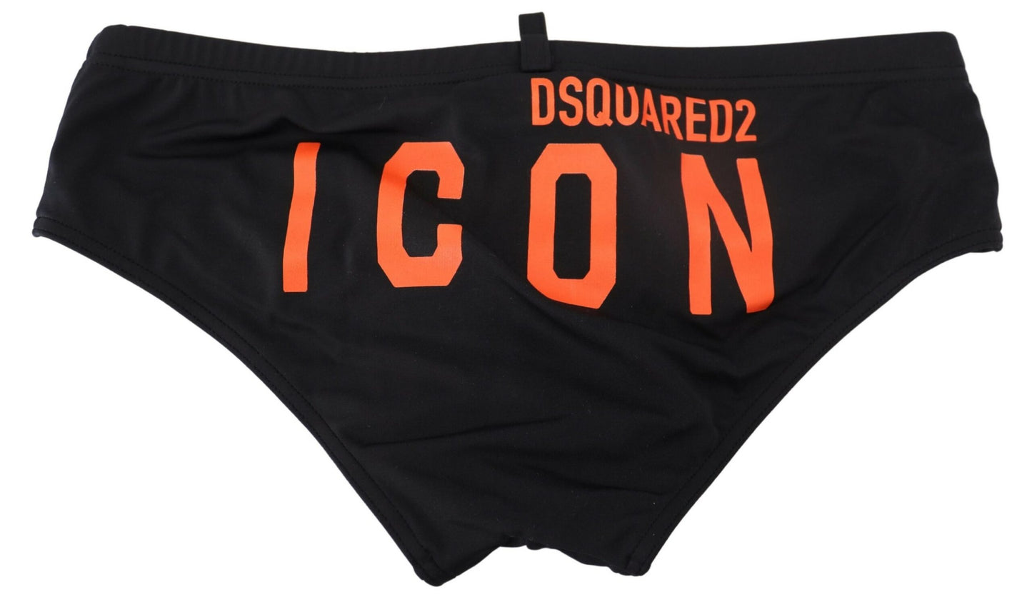 Black Orange Logo Printed Men Swim Brief Swimwear - Designed by Dsquared² Available to Buy at a Discounted Price on Moon Behind The Hill Online Designer Discount Store