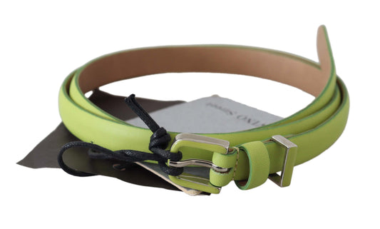Green Leather Chartreuse Silver Green Buckle Belt - Designed by Scervino Street Available to Buy at a Discounted Price on Moon Behind The Hill Online Designer Discount Store