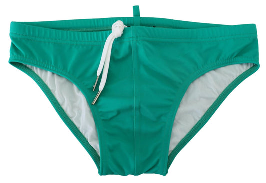 Green White Logo Print Men Swim Brief Swimwear - Designed by Dsquared² Available to Buy at a Discounted Price on Moon Behind The Hill Online Designer Discount Store