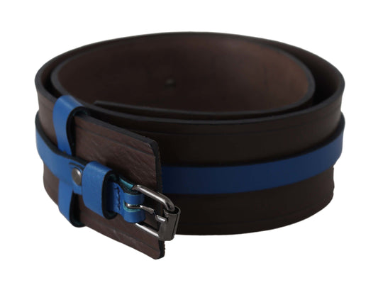 Brown Thin Blue Line Leather Buckle Belt - Designed by Costume National Available to Buy at a Discounted Price on Moon Behind The Hill Online Designer Discount Store