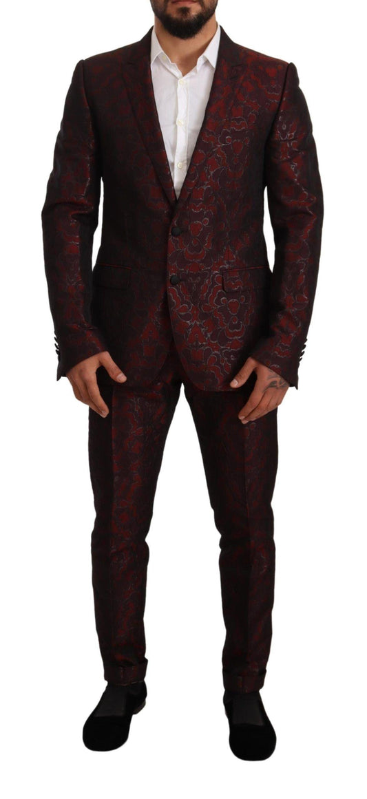 Dolce & Gabbana Men's Red Brocade Slim 2 Piece Set MARTINI Suit - Designed by Dolce & Gabbana Available to Buy at a Discounted Price on Moon Behind The Hill Online Designer Discount Store