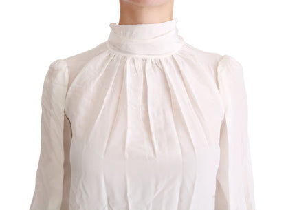 White Turtle Neck Blouse Shirt Silk Top