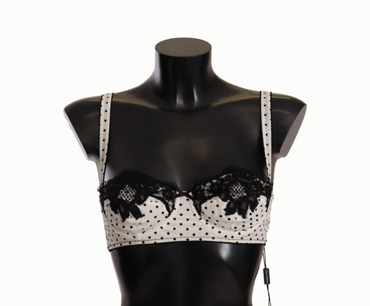 White Black Polka Dot Satin Lace Balconette Bra designed by Dolce & Gabbana available from Moon Behind The Hill 's Clothing > Underwear & Socks > Bras > Womens range