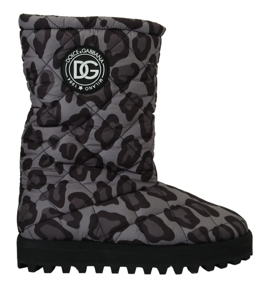 Dolce & Gabbana Gray Leopard Boots Padded Mid Calf Shoes - Designed by Dolce & Gabbana Available to Buy at a Discounted Price on Moon Behind The Hill Online Designer Discount Store