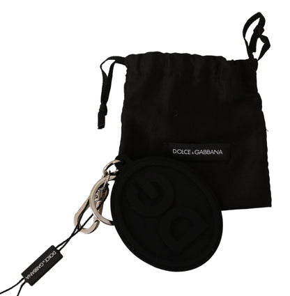 Black Rubber DG Logo Silver Brass Metal Keychain - Designed by Dolce & Gabbana Available to Buy at a Discounted Price on Moon Behind The Hill Online Designer Discount Store