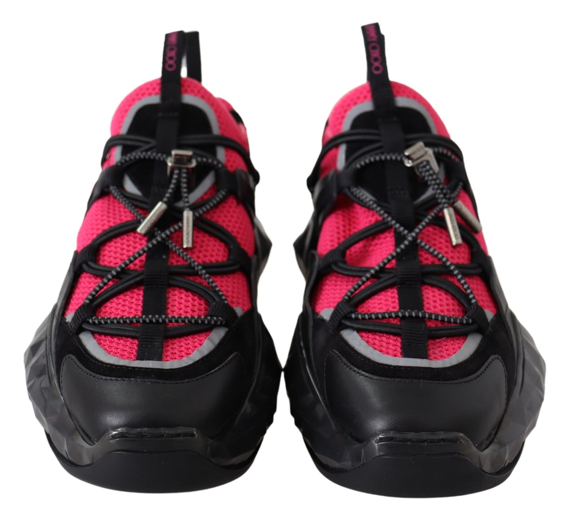 Jimmy Choo Diamond Black Pink Leather Sneaker - Designed by Jimmy Choo Available to Buy at a Discounted Price on Moon Behind The Hill Online Designer Discount Store