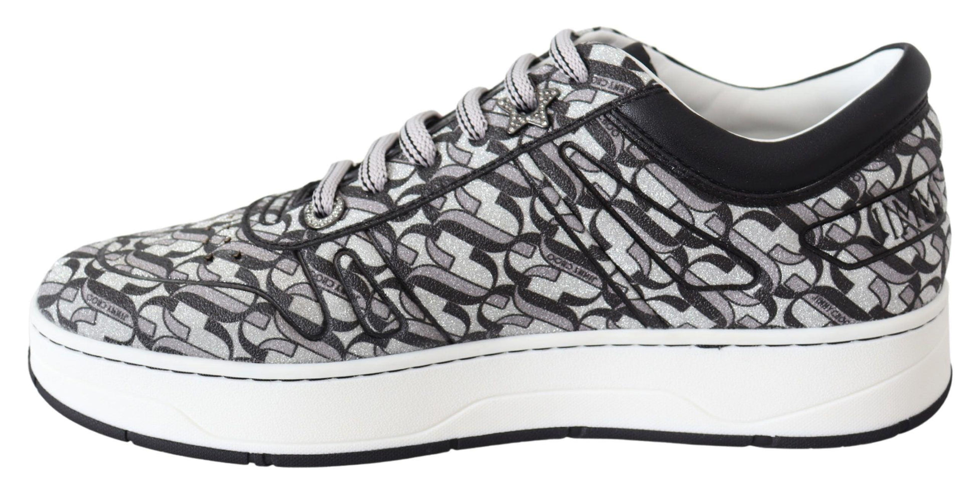 Jimmy Choo Women's Silver Black Glitter Hawaii Sneakers - Designed by Jimmy Choo Available to Buy at a Discounted Price on Moon Behind The Hill Online Designer Discount Store